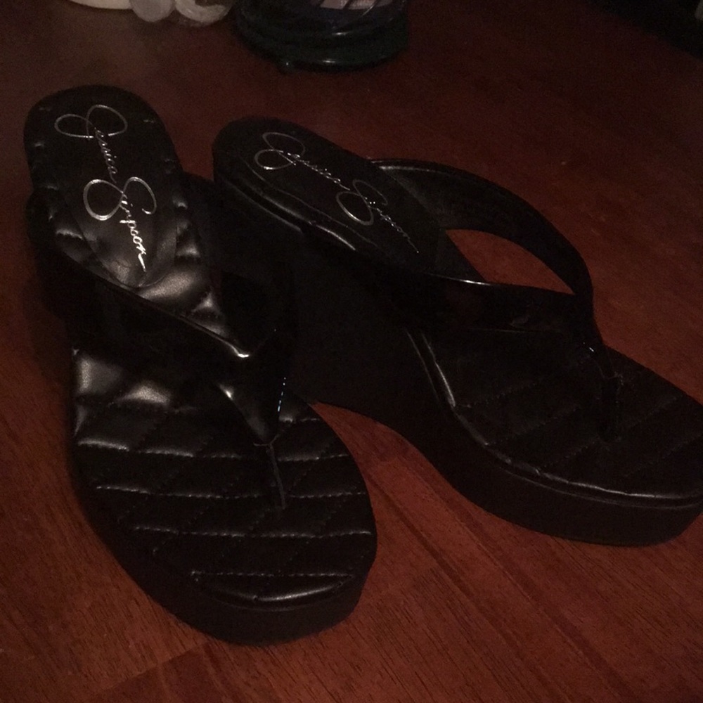 Jessica Simpson black platform wedge sandals